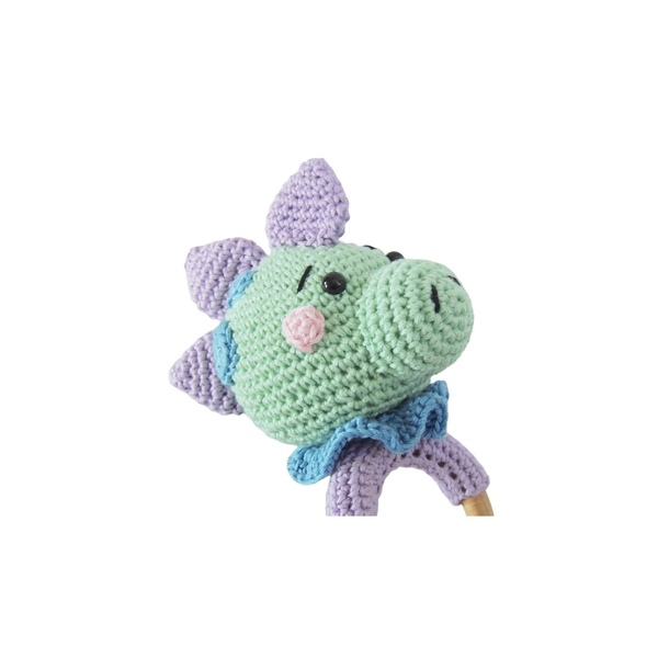 Πλεκτή κουδουνίστρα δεινόσαυρος 18cm - crochet, δώρα για βάπτιση, λούτρινα, amigurumi, δώρο γέννησης - 2