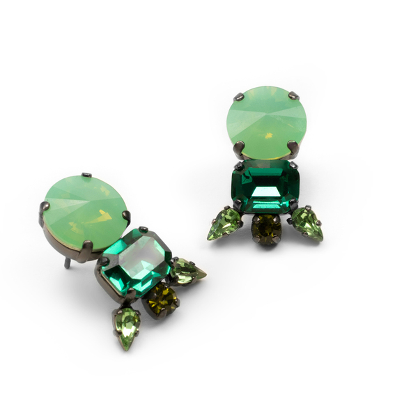 Καρφωτά Σκουλαρίκια με Πράσινες Πέτρες Swarovski - ορείχαλκος, πέτρες, καρφωτά, μικρά