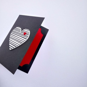 Ευχετήρια Κάρτα με Ξύλινη Ριγέ Καρδιά! Χαρτί ξύλο 12.5 x 17.5εκ - αγάπη, κάρτα ευχών, ευχετήριες κάρτες - 3
