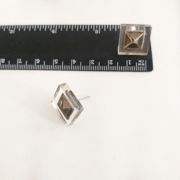 Σκουλαρίκια χειροποίητα καρφωτά "Square Metal" - γυαλί, γεωμετρικά σχέδια, καρφωτά, μικρά - 3