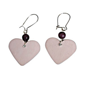 σκουλαρίκια καρδιές ροζ ασημί διπλής όψης άγιος βαλεντίνος - ημιπολύτιμες πέτρες, καρδιά, κρεμαστά, faux bijoux, αγ. βαλεντίνου