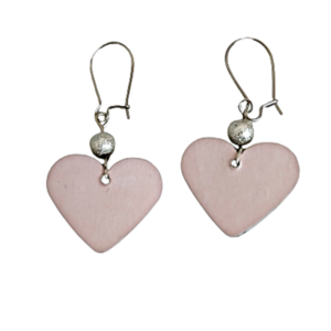 σκουλαρίκια ροζ-ασημί καρδιες διπλής όψης, αγίου βαλεντίνου - καρδιά, κρεμαστά, faux bijoux, αγ. βαλεντίνου, φθηνά