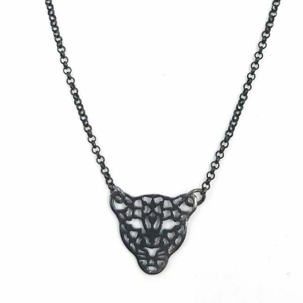 Silver925 Leopard (ασημενιο925 κολιέ λεοπαδραλη) - charms, ασήμι 925, κοντά, επιπλατινωμένα