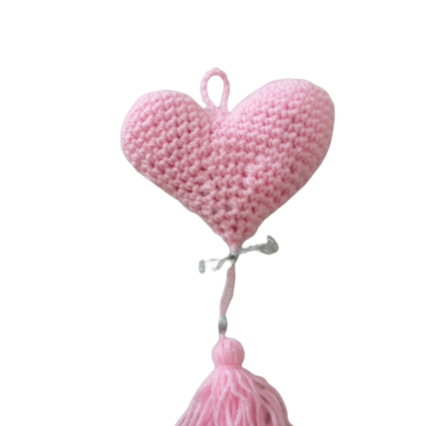Πλεκτή επιτοίχια διακοσμητική ροζ καρδούλα. Υψος 27 εκ. Μήκος 13 εκ. - καρδιά, επιτοίχιο, διακόσμηση, πλεκτή, διακοσμητικά