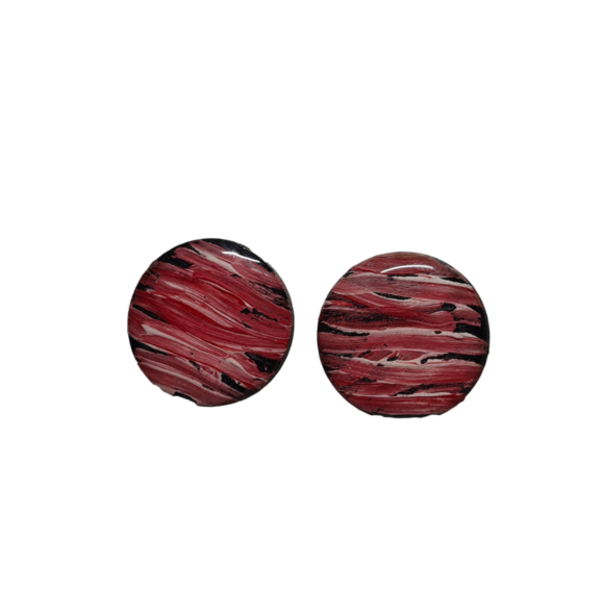 Σκουλαρίκια ζωγραφισμένα σε ξύλο (abstract κόκκινο) - ξύλο, must αξεσουάρ, καρφωτά, ατσάλι