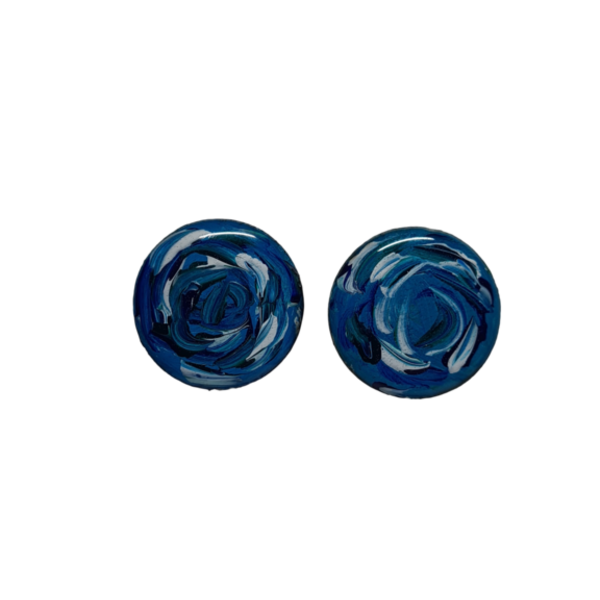 Σκουλαρίκια ζωγραφισμένα σε ξύλο (abstract μπλε) - ξύλο, must αξεσουάρ, καρφωτά, ατσάλι