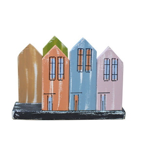 Θήκη για χαρτοπετσέτες 2 όψεων ξύλινη χειροποίητη Χρωματιστά σπίτια 15x12x6 Πολύχρωμη Καπαδάκης - ξύλο, είδη σερβιρίσματος, χειροποίητα, ξύλινα διακοσμητικά
