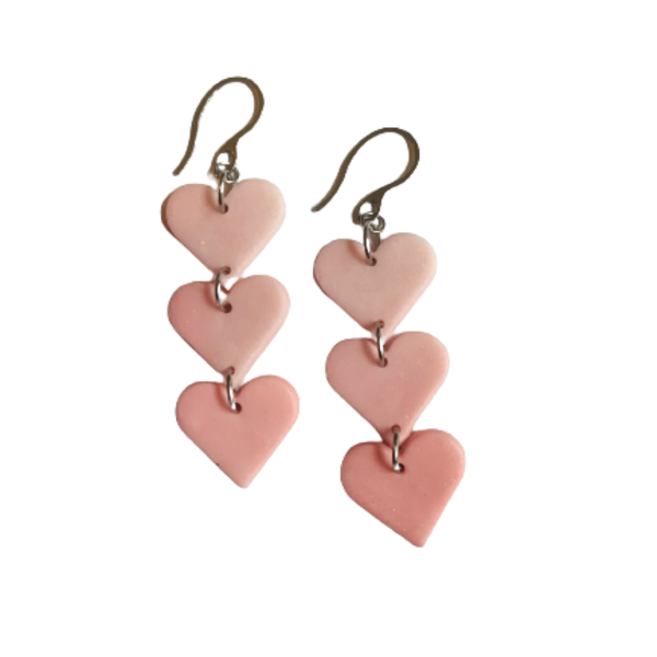 Χειροποίητα σκουλαρίκια από πηλό σε σχήμα καρδιάς "Valentine's" - καρδιά, πηλός, ατσάλι, κρεμαστά, faux bijoux