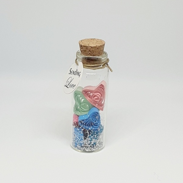 Γυάλινο διακοσμητικό μπουκαλάκι Αγίου Βαλεντίνου, Καρδιές - γυαλί, γενέθλια, κάρτα ευχών, διακοσμητικά, αγ. βαλεντίνου, διακοσμητικά μπουκάλια