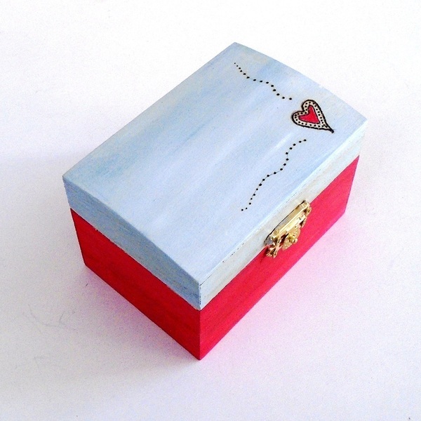 Ξύλινο κουτί και βότσαλο, με καρδιές και μήνυμα αγάπης.. - πέτρα, διακοσμητικές πέτρες, σετ δώρου - 2