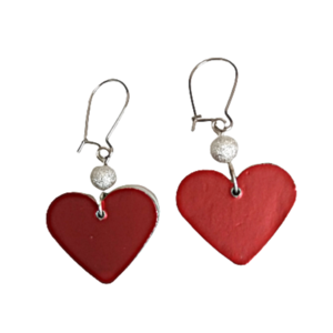 σκουλαρίκια κόκκινες ασημί καρδιές διπλής όψης , αγίου βαλεντίνου - καρδιά, κρεμαστά, faux bijoux, αγ. βαλεντίνου, φθηνά