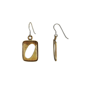 Χειροποίητα χρυσόχρωμα κρεμαστά σκουλαρίκια σε σχήμα Παραλληλόγραμμο - ορείχαλκος, γεωμετρικά σχέδια, μικρά, κρεμαστά, faux bijoux - 2