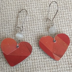 σκουλαρίκια κόκκινες-ασημί καρδιές διπλής όψης , αγίου βαλεντίνου - καρδιά, κρεμαστά, faux bijoux, αγ. βαλεντίνου, φθηνά - 2