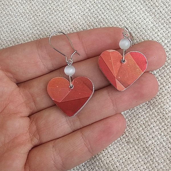σκουλαρίκια κόκκινες-ασημί καρδιές διπλής όψης , αγίου βαλεντίνου - καρδιά, κρεμαστά, faux bijoux, αγ. βαλεντίνου, φθηνά - 4