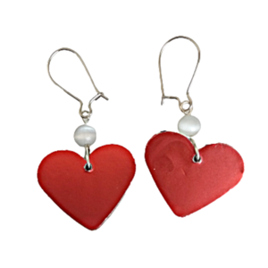 σκουλαρίκια κρεμαστά διπλής όψης καρδιές κόκκινες κ ασημί άγιος βαλεντίνος - καρδιά, κρεμαστά, faux bijoux, αγ. βαλεντίνου, φθηνά