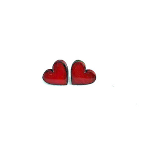 Stud earrings “Mini hearts”. - ξύλο, ζωγραφισμένα στο χέρι, καρδιά, καρφωτά, κοσμήματα