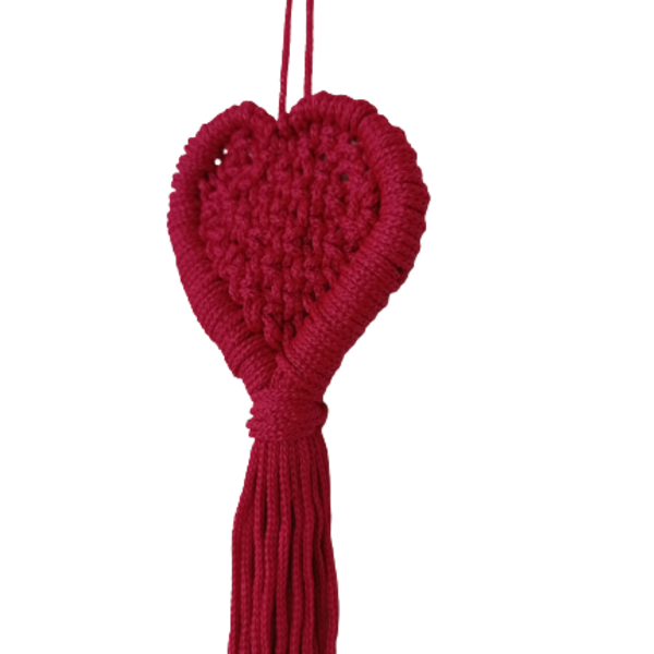 Μακραμέ κόκκινη διακοσμητική επιτοίχια καρδια. Υψος 33 εκ. Μήκος 6 εκ. - καρδιά, επιτοίχιο, διακόσμηση, μακραμέ, διακοσμητικά