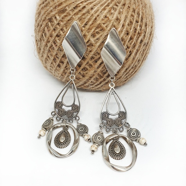 Μetal boho earrings - ορείχαλκος, επάργυρα, boho, κρεμαστά, μεγάλα