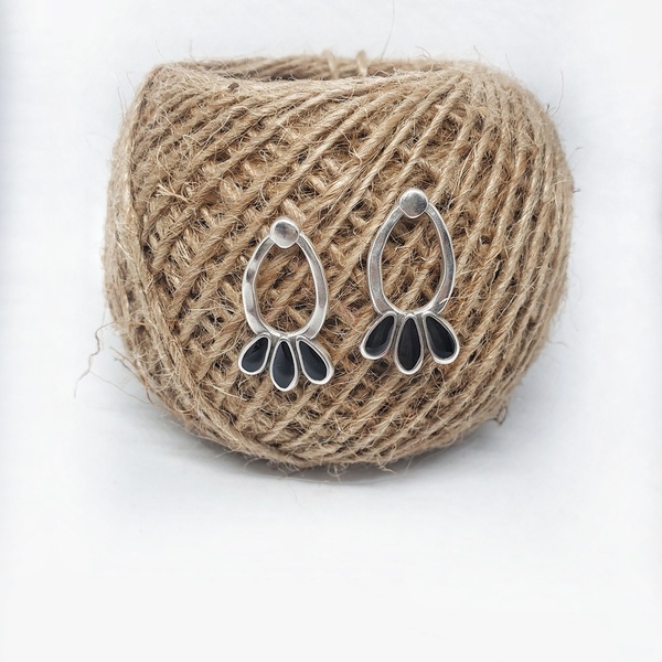 Metal black & silver earrings - ορείχαλκος, επάργυρα, καρφωτά, μικρά, φθηνά
