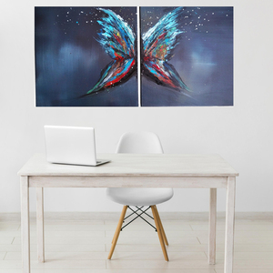 Πίνακας ζωγραφικής δίπτυχο "Πεταλούδα"(40*40cm) - ζωγραφισμένα στο χέρι, πίνακες & κάδρα, διακόσμηση, πεταλούδα, πίνακες ζωγραφικής - 2