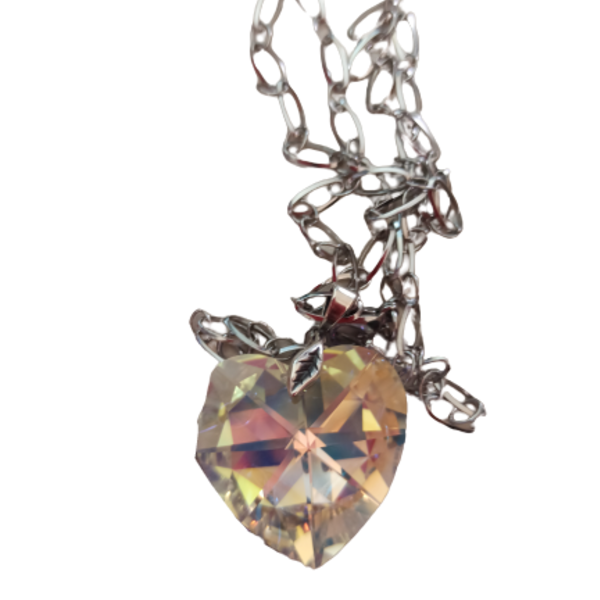 Swarovski διάφανη καρδιά μενταγιόν με ατσάλινη κι αλυσίδα. - κοσμήματα