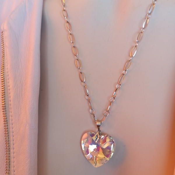 Swarovski διάφανη καρδιά μενταγιόν με ατσάλινη κι αλυσίδα. - κοσμήματα - 3