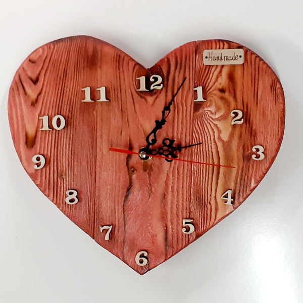 Ξύλινο ρολόι ''burning heart''-διαστάσεις 29χ29χ2 εκ. - ξύλο, ρολόι, τοίχου, πρωτότυπα δώρα, διακόσμηση σαλονιού
