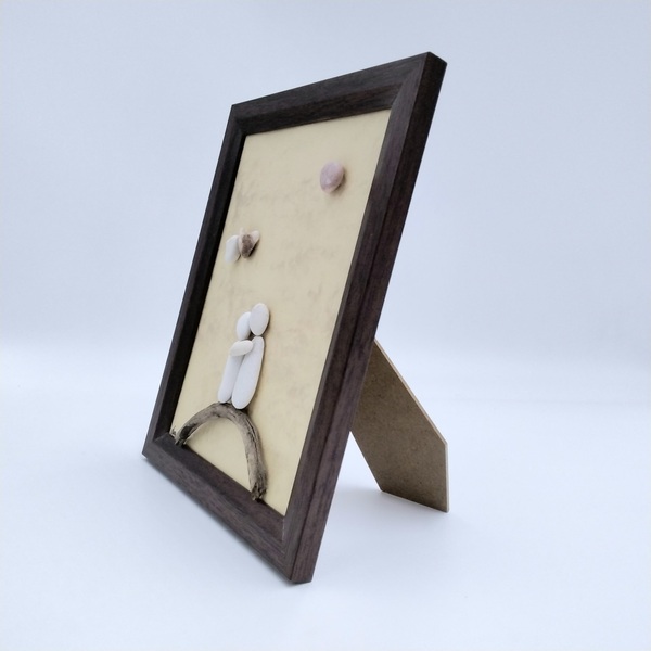 Ξύλινο κάδρο με παράσταση από βότσαλα, ζευγάρι (18×23cm) - ξύλο, δώρα επετείου, δώρα γενεθλίων, διακοσμητικά, αγ. βαλεντίνου - 3
