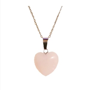 Ημιπολύτιμη καρδιά ροζ χαλαζίας σε επάργυρο ατσάλι - μέταλλο, κοσμήματα, αγ. βαλεντίνου
