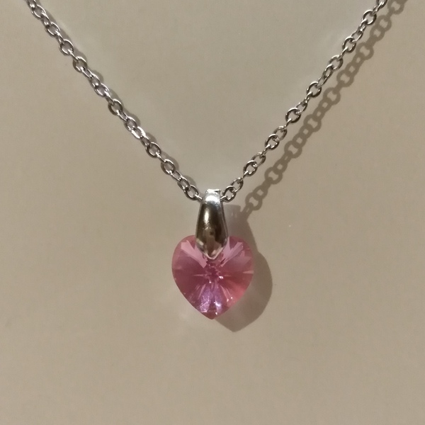 Κρύσταλλος γνήσιος Swarovski ροζ καρδιά - ημιπολύτιμες πέτρες, καρδιά, swarovski, μέταλλο, κοσμήματα - 2
