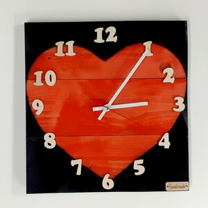 Ξύλινο ρολόι ''red heart''-διαστάσεις 29χ29χ2 εκ. - τοίχου, ξύλο