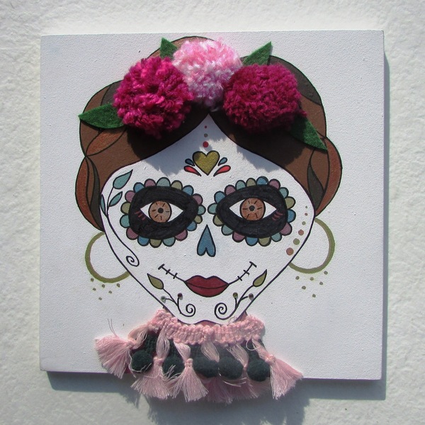 Ξύλινο καδράκι Woman de la muerte - πίνακες & κάδρα, personalised, πίνακες ζωγραφικής - 3