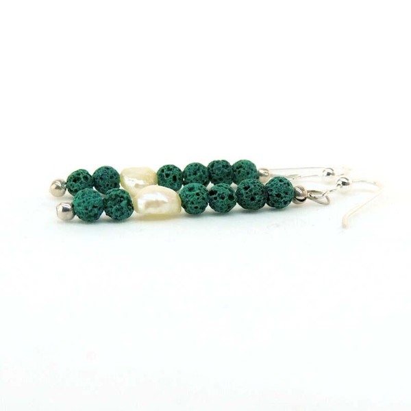 Σκουλαρίκια με πράσινη Λάβα και μαργαριτάρι - αγάπη, πέτρες, κρεμαστά, δώρα για γυναίκες - 2