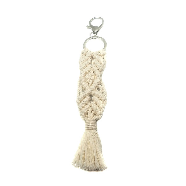 Μακραμέ μπρελόκ από φυσικό βαμβακερό νήμα | Macrame cotton keychain off white - κορδόνια, γούρια, πλεκτά, αυτοκινήτου, σπιτιού