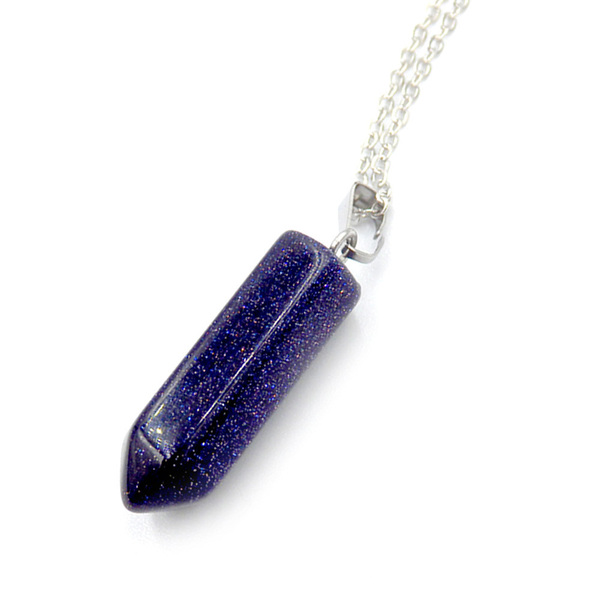 Minimal μενταγιόν bullet από λίθο Blue Sandstone - ημιπολύτιμες πέτρες, κρεμαστά, φθηνά