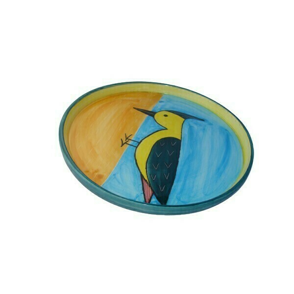 Χειροποίητος δίσκος σερβιρίσματος με ζωγραφισμένο τρυποκάρυδο - στρογγυλό, πηλός, είδη σερβιρίσματος - 2