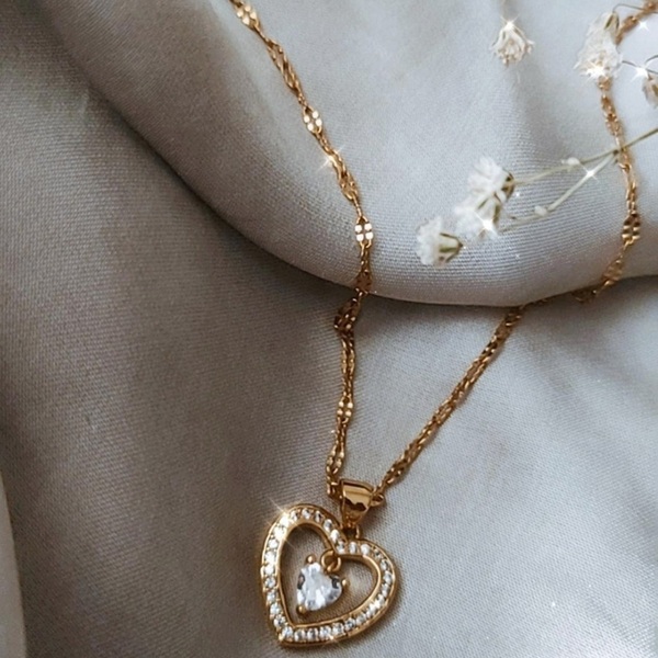 Amor ατσάλινο χρυσό κολιέ με καρδιά - καρδιά, ατσάλι, κοσμήματα, κρεμαστά