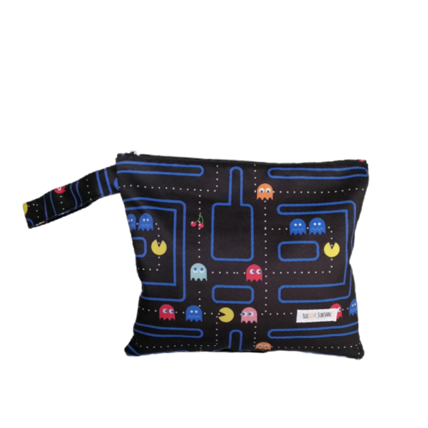 Τσαντάκι (νεσεσέρ) Pac-Man doodle - ύφασμα, all day, χειρός, πάνινες τσάντες, μικρές