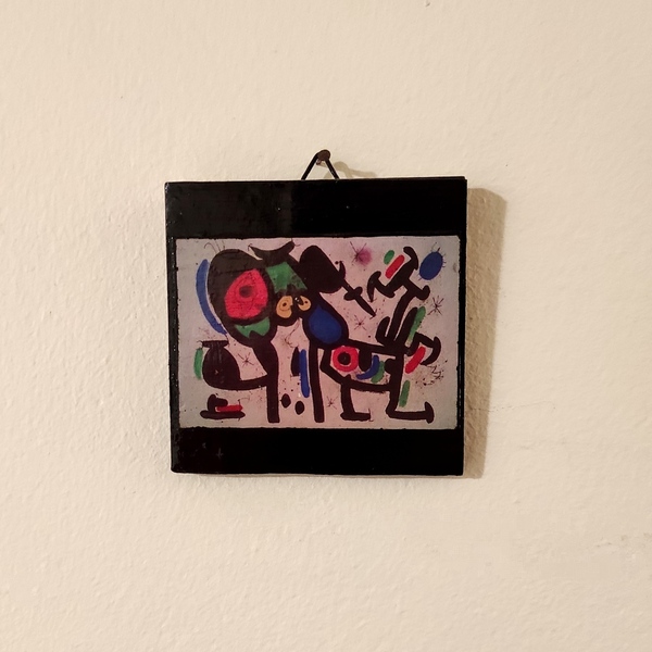 Κεραμικά πλακάκια Joan Miro, decoupage, 7,5x7,5, μπλε κόκκινες πράσινες αποχρώσεις - ντεκουπάζ, χειροποίητα, διακοσμητικά, πρωτότυπα δώρα - 2