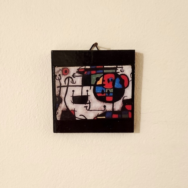 Κεραμικά πλακάκια Joan Miro, decoupage, 7,5x7,5, μπλε κόκκινες πράσινες αποχρώσεις - ντεκουπάζ, χειροποίητα, διακοσμητικά, πρωτότυπα δώρα - 4