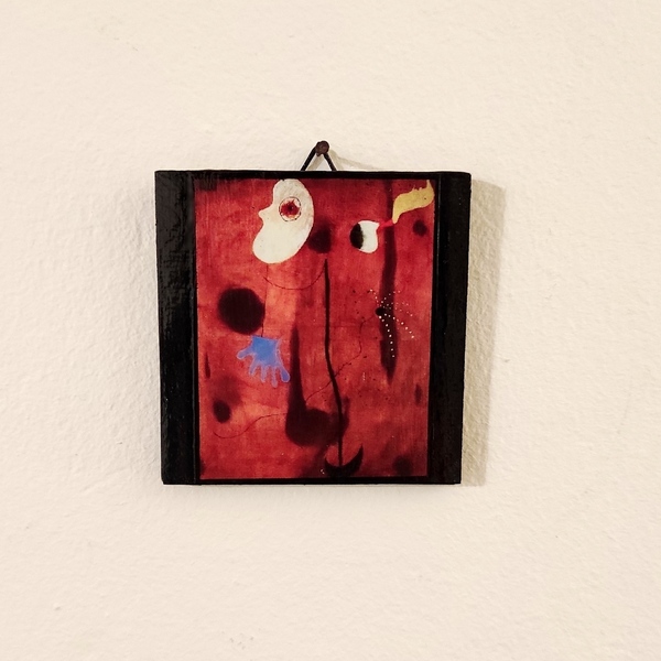 Κεραμικά πλακάκια Joan Miro, decoupage, 7,5x7,5, κόκκινες αποχρώσεις - χειροποίητα, διακοσμητικά, πρωτότυπα δώρα - 2