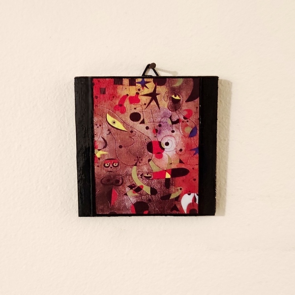 Κεραμικά πλακάκια Joan Miro, decoupage, 7,5x7,5, κόκκινες αποχρώσεις - χειροποίητα, διακοσμητικά, πρωτότυπα δώρα - 4