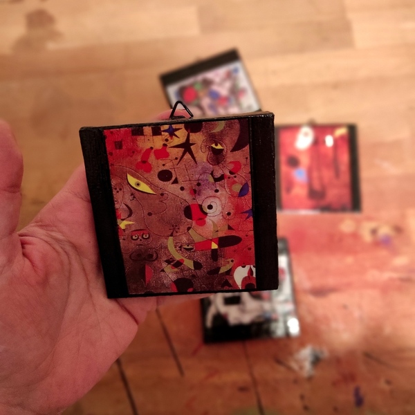 Κεραμικά πλακάκια Joan Miro, decoupage, 7,5x7,5, κόκκινες αποχρώσεις - χειροποίητα, διακοσμητικά, πρωτότυπα δώρα - 5