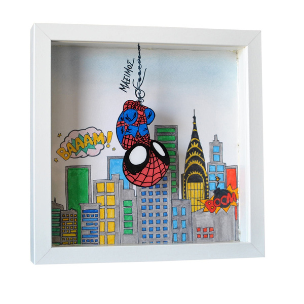 Σετ 2 τμχ Λαμπάδα 30cm και Ξύλινο Φωτιστικό Καδράκι New York Spiderman - λαμπάδες, αγόρι, σούπερ ήρωες, για παιδιά, προσωποποιημένα - 4
