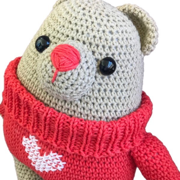 Αρκουδάκι με κόκκινο πουλόβερ - λούτρινα, αρκουδάκι, amigurumi - 2