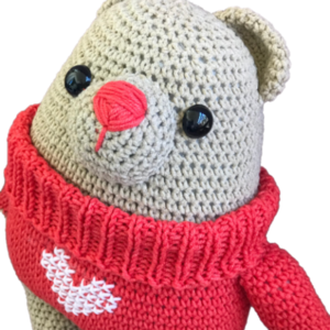 Αρκουδάκι με κόκκινο πουλόβερ - λούτρινα, αρκουδάκι, amigurumi - 2