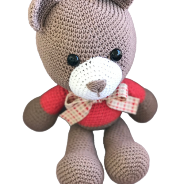 Αρκούδος με πουλόβερ και κορδέλα - λούτρινα, αρκουδάκι, amigurumi - 3