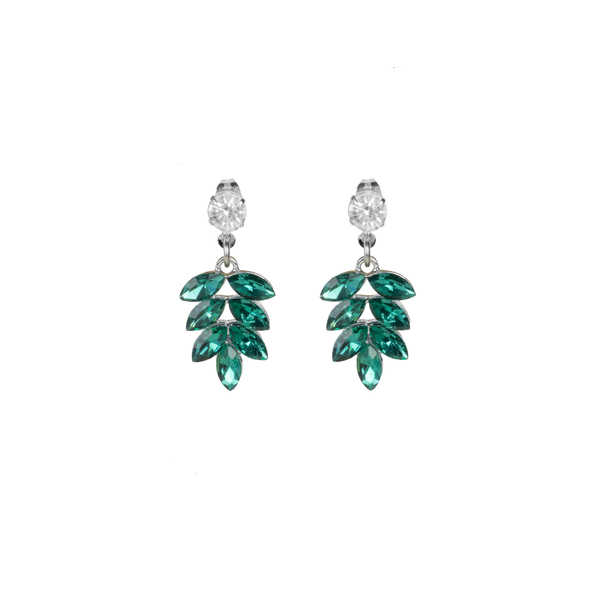 Σκουλαρίκια με Zircon "Emerald Green" - πέτρες, λουλούδι, μικρά, ζιργκόν, κρεμαστά