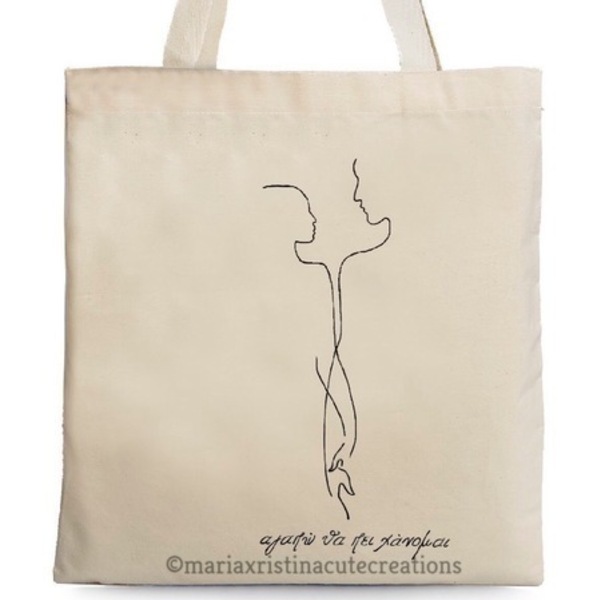 Πάνινη τσάντα Ζωγραφισμένη στο χέρι ♥️ Έρως - ύφασμα, ώμου, αξεσουάρ, tote, πάνινες τσάντες