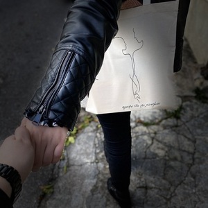 Πάνινη τσάντα Ζωγραφισμένη στο χέρι ♥️ Έρως - ύφασμα, ώμου, αξεσουάρ, tote, πάνινες τσάντες - 2
